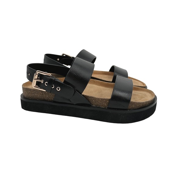 Frankie4 Shoes - Frankie4 Hunter Black Leather Platform Sandals Womens 7 Cork Footbed NWOB